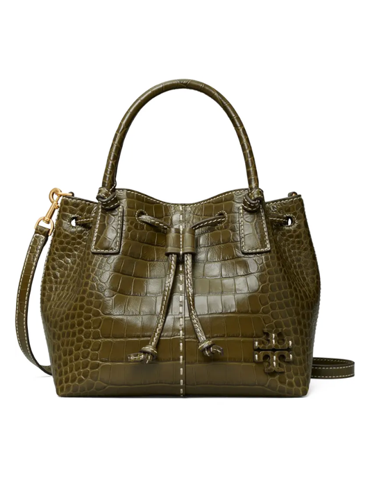 Tory-Burch-85118-McGraw-Embossed-Small-Drawstring-Satchel-New-Olive-Balilene-depan
