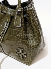 Tory-Burch-85118-McGraw-Embossed-Small-Drawstring-Satchel-New-Olive-Balilene-detail-samping