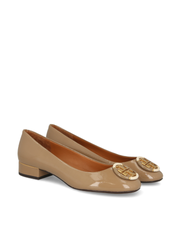 Tory Burch 85565 Multi-logo Block Heel Softy Naplak Almond Flour