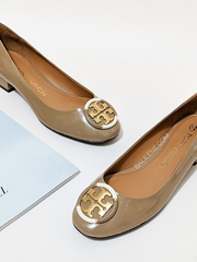 Tory Burch 85565 Multi-logo Block Heel Softy Naplak Almond Flour