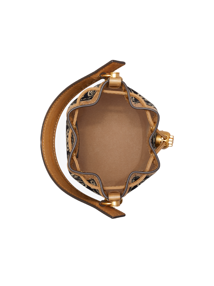 Tory-Burch-88780-T-Monogram-Mini-Chenille-Bucket-Bag-Black-Cream-Balilene-dalam