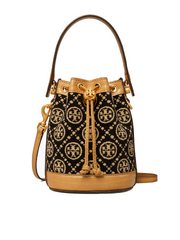 Tory-Burch-88780-T-Monogram-Mini-Chenille-Bucket-Bag-Black-Cream-Balilene-depan