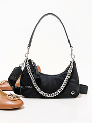 Tory Burch Mercer Small Nylon Crescent Bag Black
