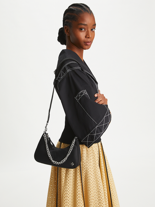 Tory Burch Mercer Small Nylon Crescent Bag Black