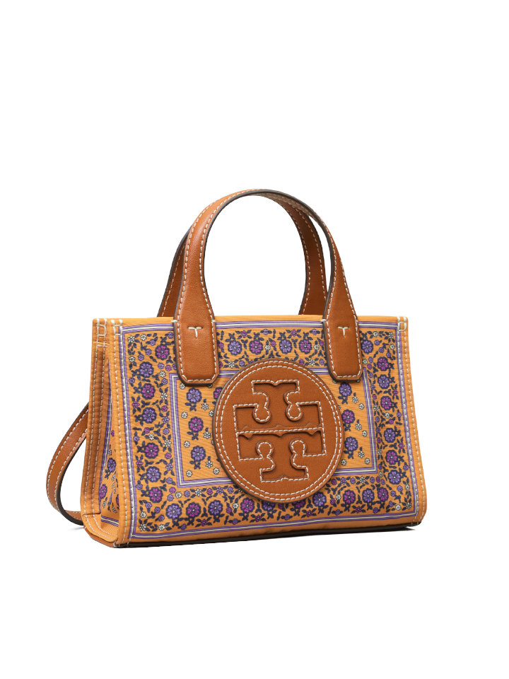 Tory-Burch-Ella-Printed-Mini-Tote-Brown-Floral-Daisy-Border-Balilene-depan1