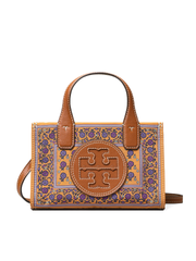Tory-Burch-Ella-Printed-Mini-Tote-Brown-Floral-Daisy-Border-Balilene-depan
