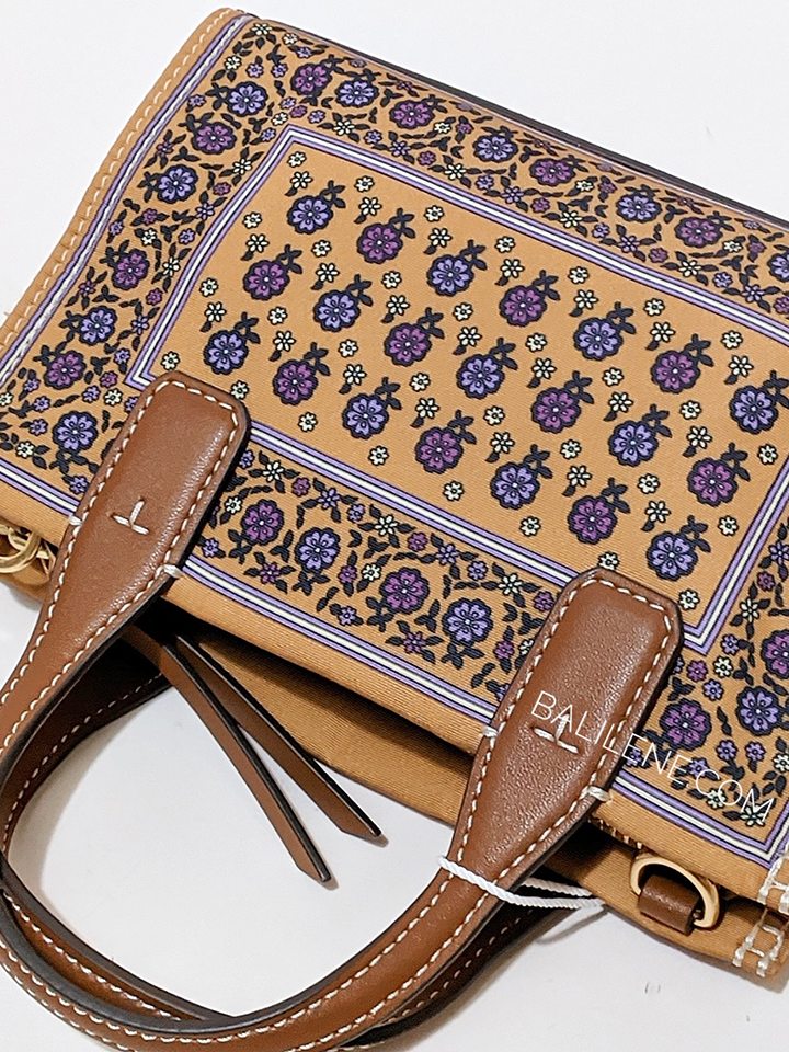 Tory-Burch-Ella-Printed-Mini-Tote-Brown-Floral-Daisy-Border-Balilene-detail-belakang