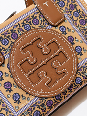 Tory-Burch-Ella-Printed-Mini-Tote-Brown-Floral-Daisy-Border-Balilene-detail-logo