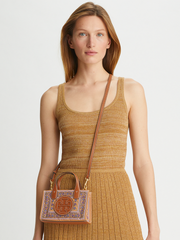 Tory-Burch-Ella-Printed-Mini-Tote-Brown-Floral-Daisy-Border-Balilene-onmodel