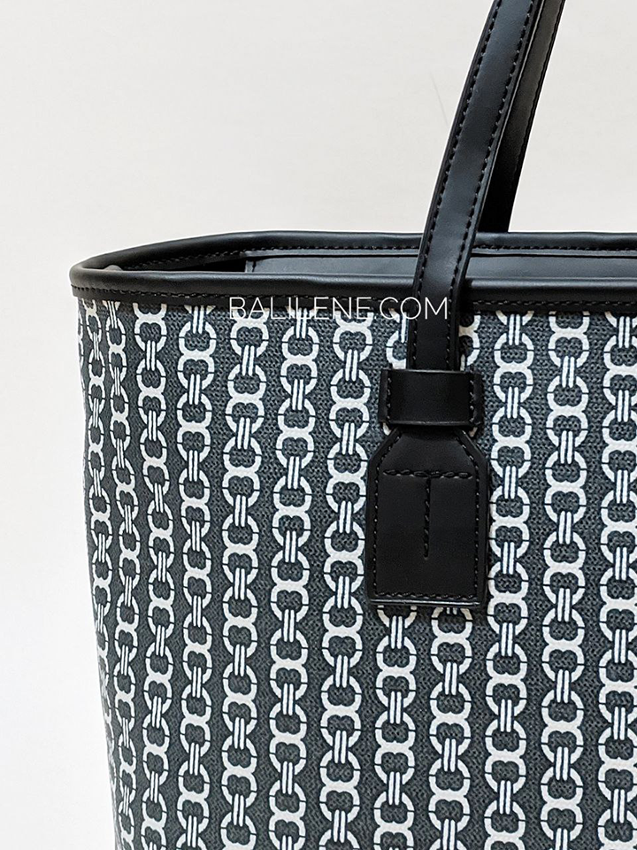 Tory-Burch-Gemini-Link-Canvas-Small-Top-zip-Tote-Bag-Black-Balilene-detail-belakang