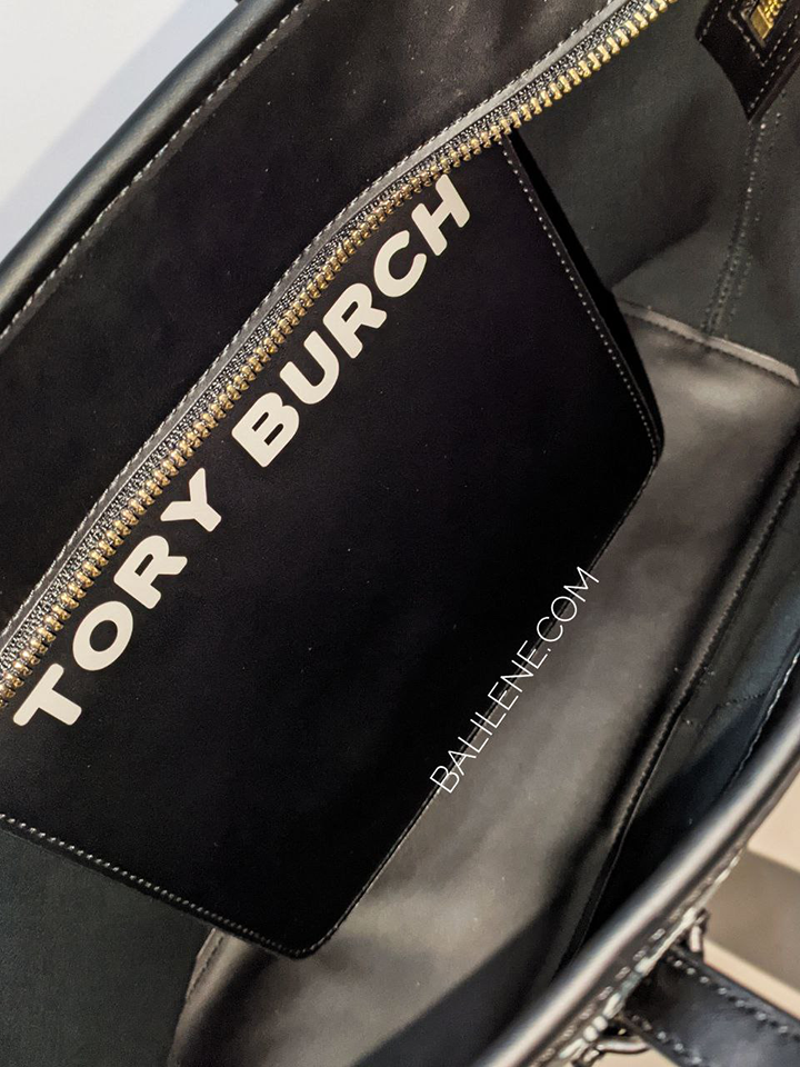 Tory-Burch-Gemini-Link-Canvas-Small-Top-zip-Tote-Bag-Black-Balilene-detail-dalam