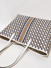 Tory Burch Geo Logo Tote With Strip Ivory Neutral