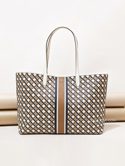 Tory Burch Geo Logo Tote With Strip Ivory Neutral