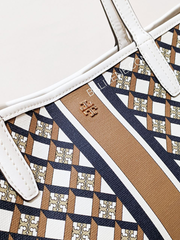 Tory Burch Geo Logo Tote With Strip Ivory Neutral