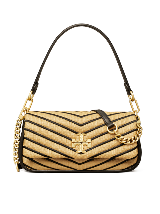 Tory Burch Kira Chevron Small Straw Shoulder Bag Natural Black