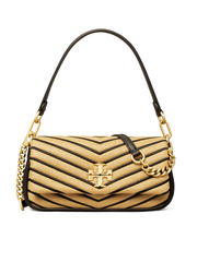 Tory Burch Kira Chevron Small Straw Shoulder Bag Natural Black