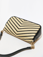 Tory Burch Kira Chevron Small Straw Shoulder Bag Natural Black