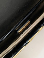 Tory Burch Kira Chevron Small Straw Shoulder Bag Natural Black