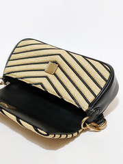 Tory Burch Kira Chevron Small Straw Shoulder Bag Natural Black