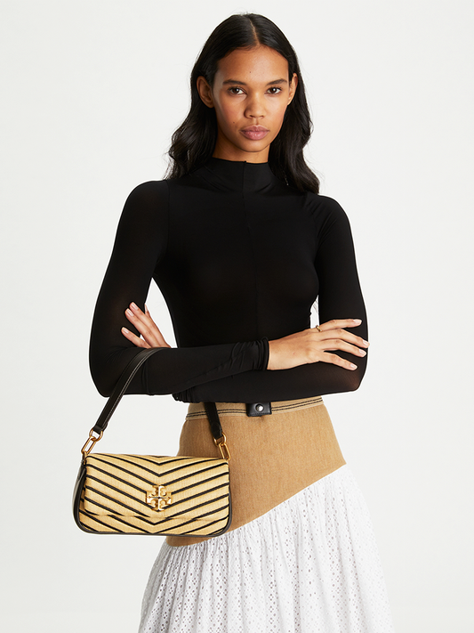 Tory Burch Kira Chevron Small Straw Shoulder Bag Natural Black