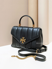 Tory Burch Kira Small Top-Handle Satchel Bag Black/Rolled Gold