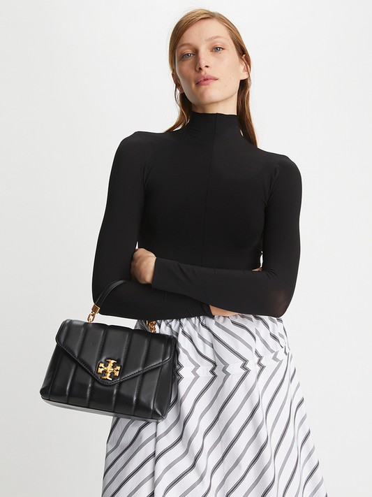 Tory Burch Kira Small Top-Handle Satchel Bag Black/Rolled Gold
