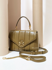 Tory Burch Kira Small Top-Handle Satchel Bag Toasted Sesame/Rolled Gold