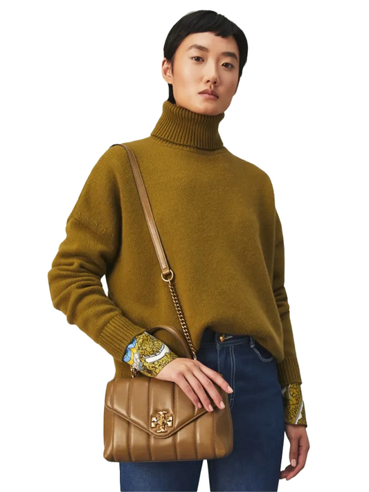 Tory Burch Kira Small Top-Handle Satchel Bag Toasted Sesame/Rolled Gold