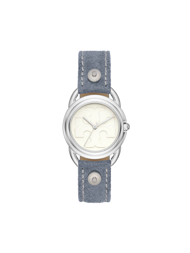 Tory-Burch-Miller-Watch-Light-Blue-Suede-Silver-Tone-Stainless-Steel-Balilene-depan