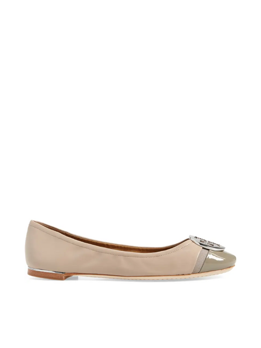 Tory Burch Minnie Patent Cap-Toe Ballet Flat Light Taupe/Gray