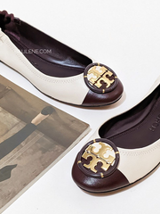 Tory Burch Multi-Logo Ballet Flats New Cream/Plum