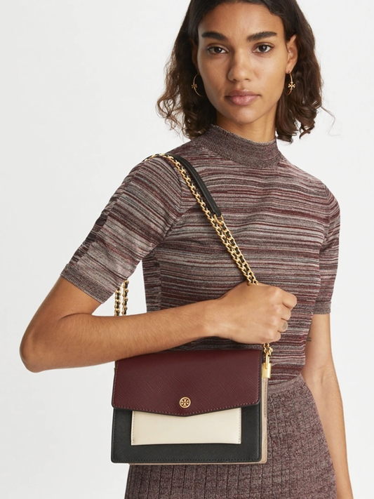 Tory Burch Robinson Color-block Convertible Shoulder Bag In Black/Port