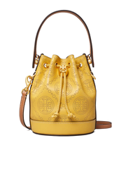 Tory-Burch-T-Monogram-Perforated-Leather-Mini-Bucket-Bag-Golden-Sunset-Balilene-depan
