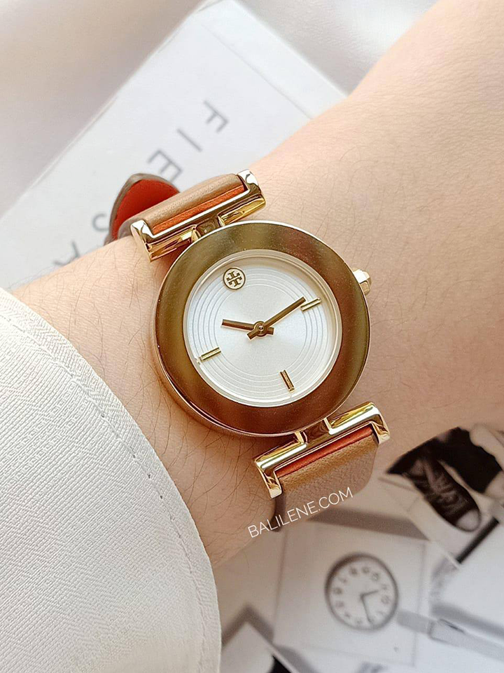 Tory-Burch-TBW5300-Sawyer-Twist-Round-Brown-Orange-Watch-Balilene-onhand1