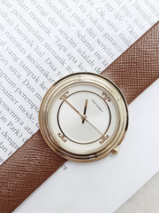 Tory Burch TBW6100 Bailey Watch Luggage Leather Gold-Tone Ivory