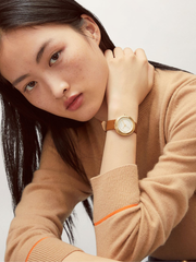 Tory Burch TBW6100 Bailey Watch Luggage Leather Gold-Tone Ivory