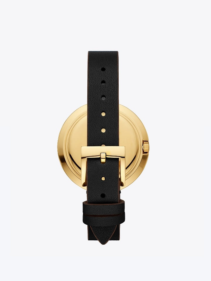 Tory Burch Women's The Miller Black Leather Strap Watch 36mm - Macy's