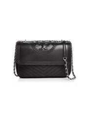 Tory Burch Fleming Distressed Flap Shoulder Black