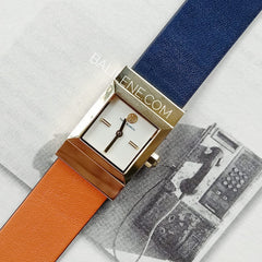 Tory Burch TBW7051 Leigh Leather Reversible Strap Brown Navy Orange