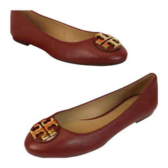 Tory Burch 43394 Claire Ballet Tumbled Leather Flats Red Agate (Size 6)