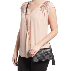 Tory Burch 46449 Fleming Flat Wallet Crossbody Cross Body Black