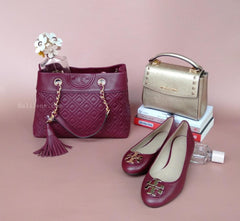 Tory Burch 48892 Fleming Small Tote Imperial Garnet Quilted Leather