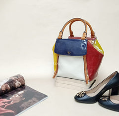 Tory Burch 49240 Half Moon Mixed Material Satchel Multi