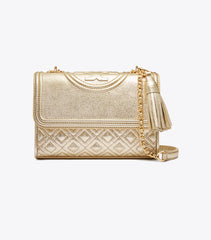 Tory Burch 52340 Fleming Metallic Small Convertible Shoulder Bag White Gold