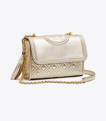Tory Burch 52340 Fleming Metallic Small Convertible Shoulder Bag White Gold
