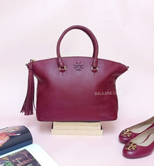Tory Burch 52712 Taylor Braided Handle Imperial Garnet Leather Satchel