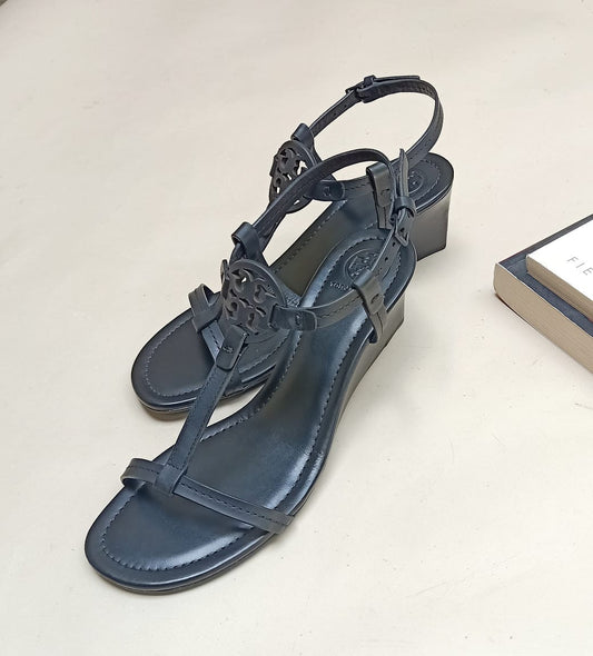 Tory Burch 60111 Gabriel 60 Mm Sandal Wedge Calf Leather Black Size 6