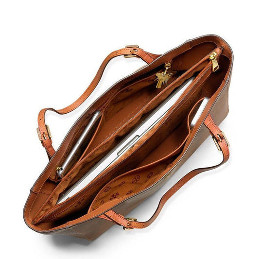 Tory Burch 40668 Leather York Small Buckle Tote Luggage Brown