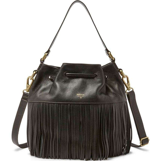 ZB6791001 Fossil Jules Fringe Drawstring Large Black Depan