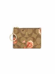 Coach F78047 Signature Daisy Mini ID Case Khaki Coral Multi